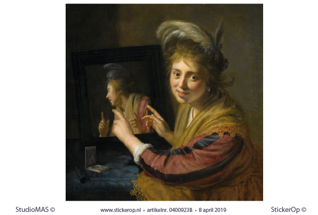 Meisje bij een spiegel - vierkant uitsnede - Paulus Moreelse bij een spiegel-Paulus Moreelse-vierkant