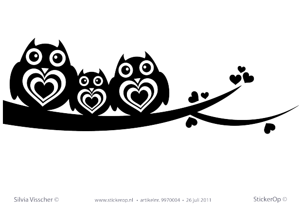 Muurstickers thema muursticker kinderkamer familie uil met 1 kuiken