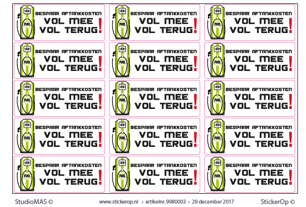 Gebodstickers zakelijk gebruik op A4 vel - Aftanken Hyundai - 4 vel met elk 15 stickers van 9,5 x 3,8 cm. zakelijk gebruik - aftanken Hyundai