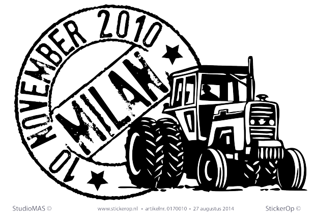 Muursticker naamstempel met traktor muursticker naamstempel met tractor