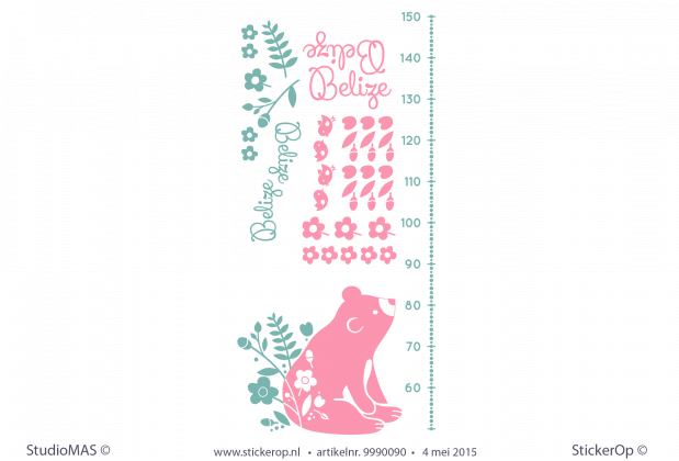 Muursticker van zelf aangeleverd ontwerp - Rianne's groeimeter muursticker van eigen tekening riannes groeimeter