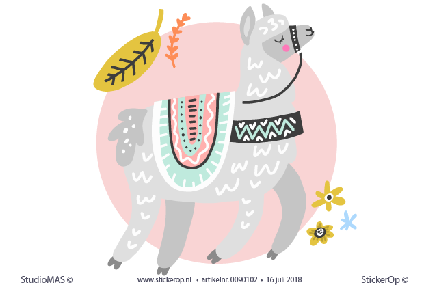 Muurstickers voor de kinderkamer landdieren vrolijke lama muursticker natuur dieren lama roze