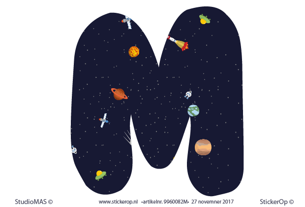 Muurstickers losse letters alfabet ruimtevaart - M