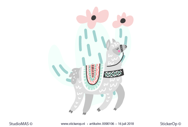 Muurstickers voor kinderkamer landdieren cactus vrolijke lama muursticker natuur dieren lama cactus roze