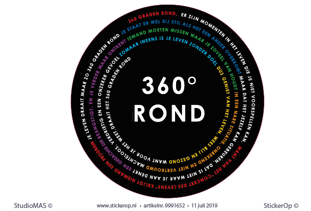 Full colour stickers van eigen tekst - Dirk-Pieter's 360 graden rond colour sticker eigen tekst - Dirk-Pieters 360 graden