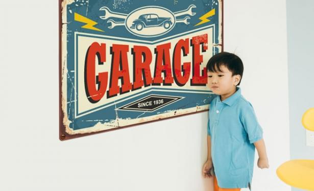 retro bord garage voor de kinderkamer blauw-min