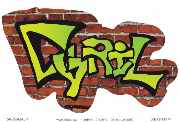 Full colour muursticker graffiti - Cyril muursticker graffiti stenen muur cyril