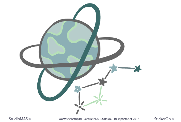 Muurstickers de ruimte Planeet met sterren petrol