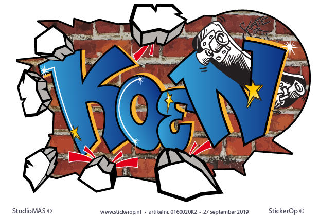 Muursticker graffiti met eigen naam en sport - Koen met skateboard muursticker graffiti Koen met scateboard