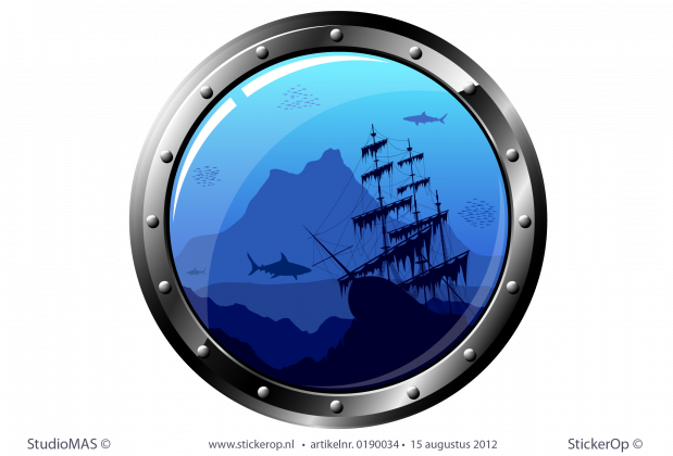 muursticker kinderkamer patrijspoort gezonken piratenschip