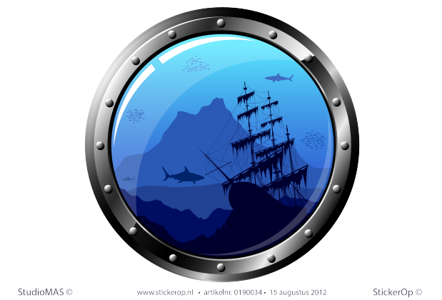 Muursticker thema muursticker kinderkamer patrijspoort gezonken piratenschip