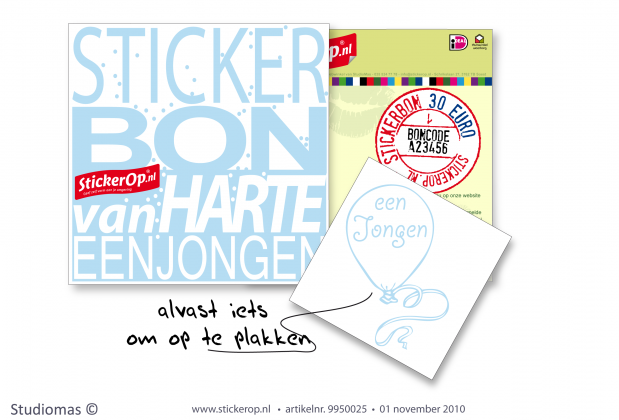 muursticker cadeaubon van harte een jongen 30 euro