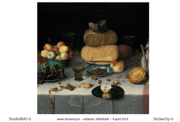 Stilleven met kazen - vierkant uitsnede - Floris Claesz. van Dijck met kazen-Floris Claesz van Dijck-vierkant