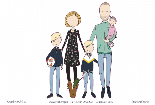 Muursticker van eigen tekening - Familie M muurstickers eigen tekening Familie M