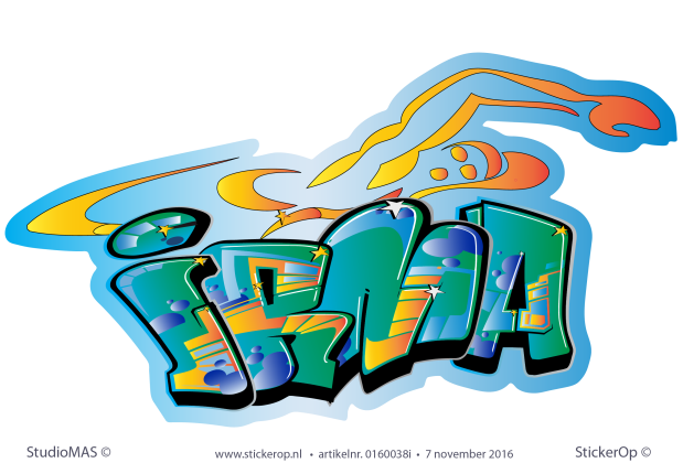 Muursticker thema zwemsport - graffiti Irma muursticker graffiti zwemmen irma