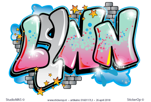 Muurstickers full colour graffiti - Lynn muursticker full colour Graffiti vrije hand Lynn