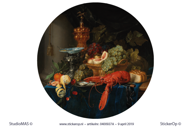 Muurstickers stilleven Rijksmuseum - Een gouden bokaal - cirkel uitsnede - Pieter de Ring met een gouden bokaal-Pieter de Ring-cirkel