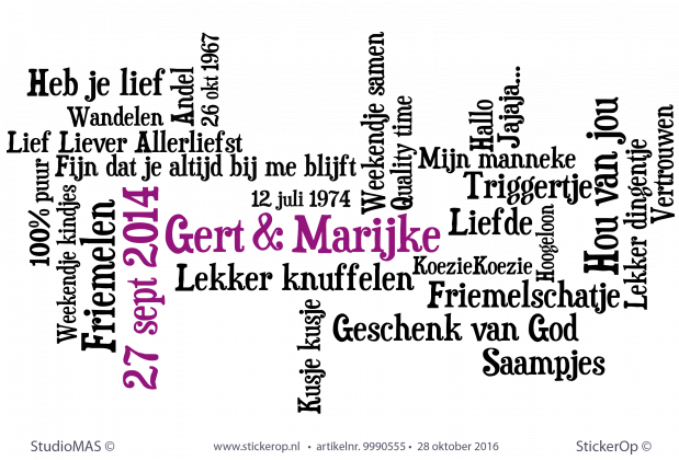 Muursticker woordenwolk - Marijke en Gert muursticker woordenwolk Marijke