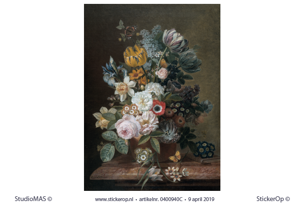 Stilleven met pastel bloemen - originele uitsnede - Eelke Jelles Eelkema met bloemen-Eelke Jelles Eelkema-origineel