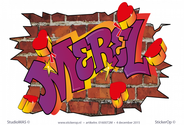 Muursticker graffiti op verzoek - Merel muursticker graffiti Merel baksteen hart