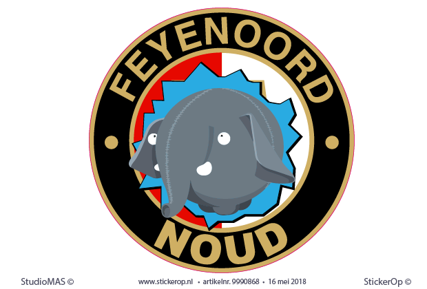 Muursticker van zelf aangeleverd plaatje - Feyenoord met Olli en Noud logo met eigen naam - Noud