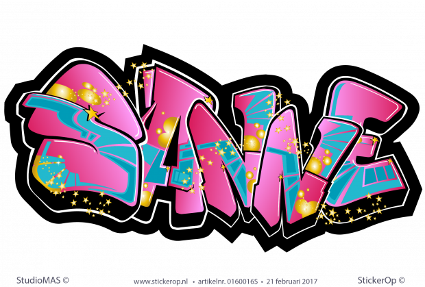 Muursticker graffiti meisjeskamer - Sanne Muursticker graffiti type A Sanne