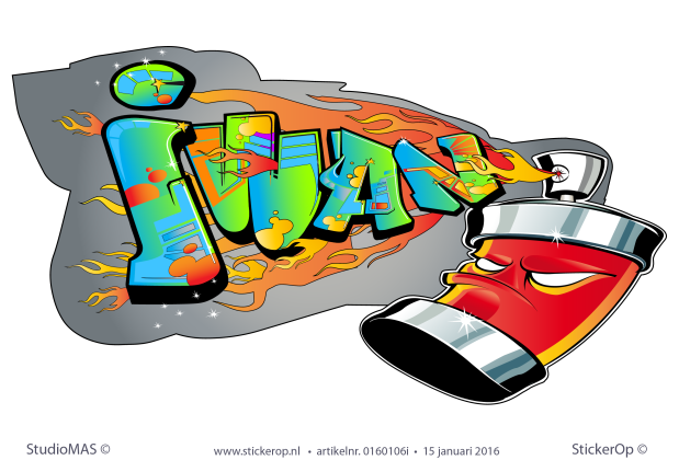 Muursticker graffiti met spuitbus - Iwan muursticker graffiti spuitbus iwan