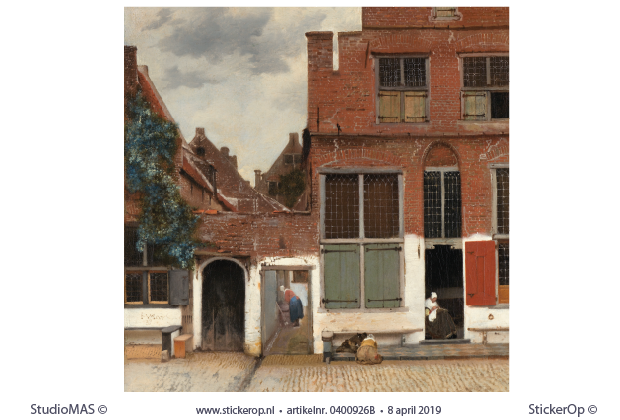 Gezicht op huizen in Delft - vierkant uitsnede - Johannes Vermeer op huizen in Delft-Johannes Vermeer-vierkant