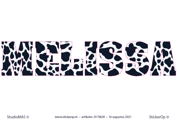 Muurstickers van eigen naam in koeienletters - 7 letters - Melissa eigen naam - koeienletters - Melissa