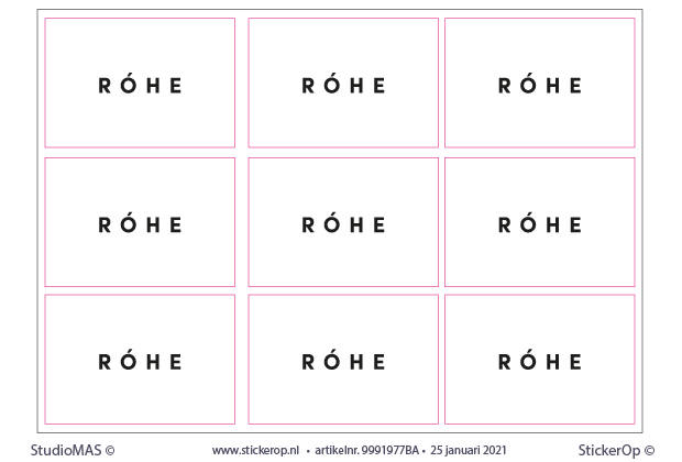 Productstickers - 126 stuks 94 x 64 mm.- zelfklevend vinyl glans - Les Coyotes de Paris - RÓHE productsticker eigen logo -Les Coyotes de Paris - Rhe - 94 x 64 mm