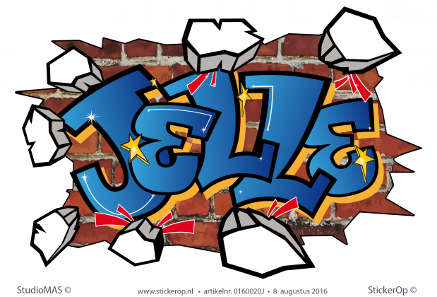 Muursticker full colour graffiti - Jelle muursticker graffiti Jelle