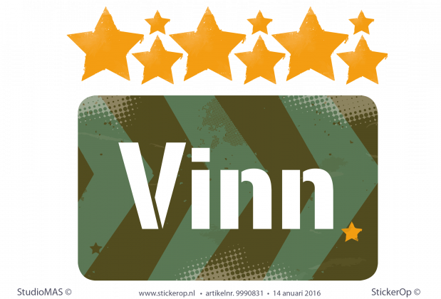 Muursticker met eigen naam in Army Style - Vinn muursticker eigen naam armystyle Vinn