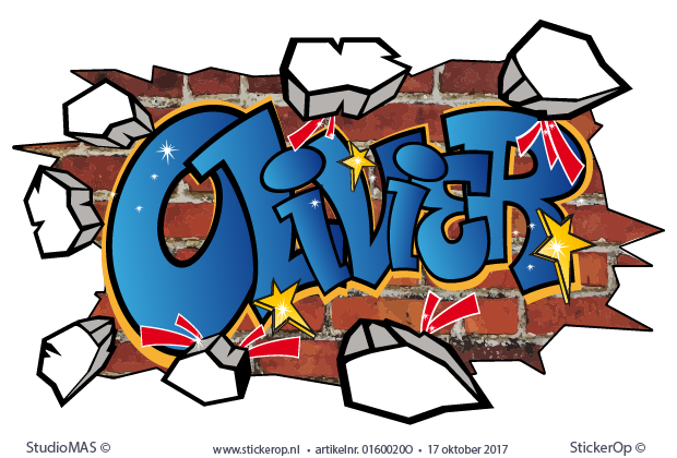Muursticker full colour graffiti - Olivier