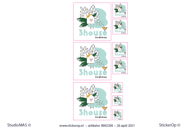 Muurstickers zakelijk logo - 3 house - fc print op zelfklevend textiel muursticker zakelijk logo - 3house