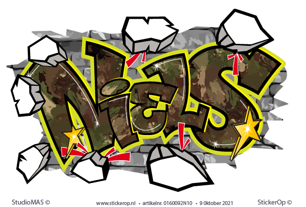 Muurstickers graffiti in camouflage kleuren - Niels muursticker graffiti Niels