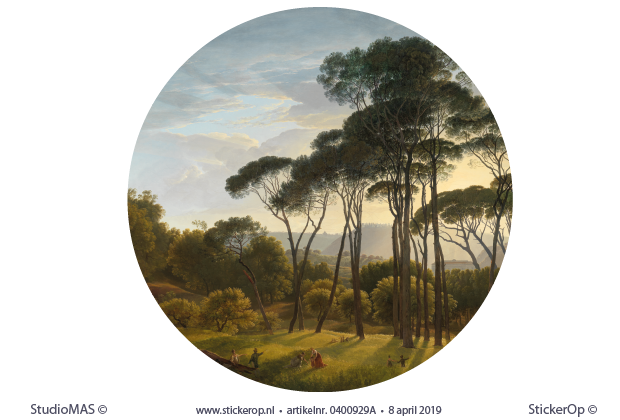 Italiaans landschap met parasoldennen - cirkel uitsnede - Hendrik Voogd landschap met parasoldennen-Hendrik Voogd-cirkel