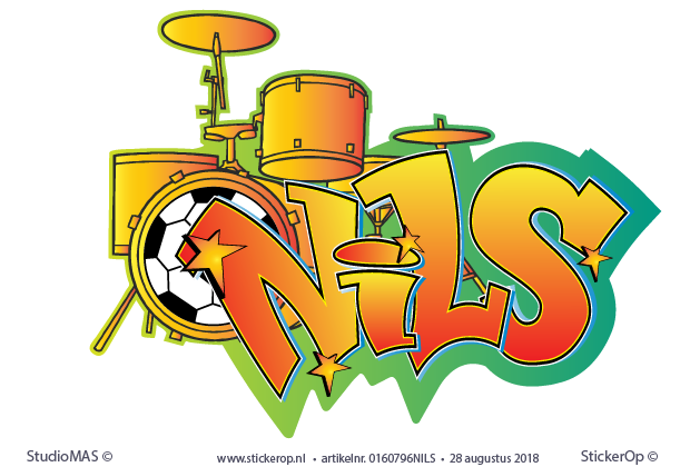 Graffiti muursticker met drumstel - Nils