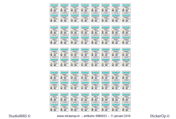 Machinesticker zakelijk - Siemens sensor - 20 stuks 89 x 187 mm. met individueel nummer Siemens-AST-Software