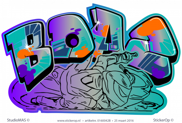 Muursticker graffiti met eigen tekening - Boaz muursticker graffiti Boaz
