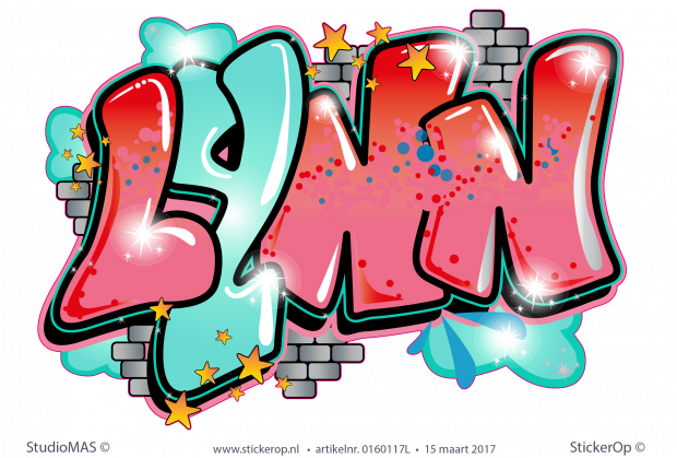 Muursticker graffiti - Lynn muursticker full colour Graffiti vrije hand Lynn 02