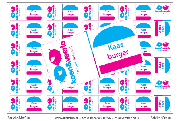 vlag-stickertjes - Traiteurslagerij Koen & Veerle - Kaas burger - per 10x A4 vel = 270 stuks - vlaggetjes-stickers - Koen en Veerle -Kaas burger