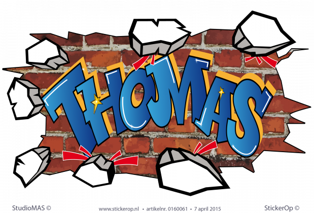 muursticker graffiti Thomas baksteen