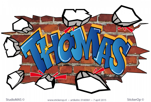 Muursticker full colour graffiti - Thomas muursticker graffiti Thomas baksteen
