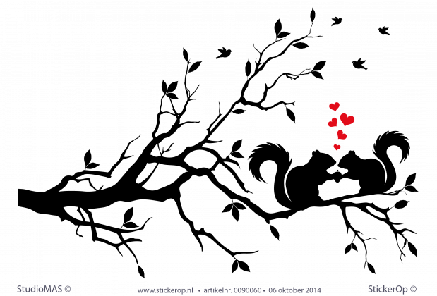 muursticker dieren eekhoorns op een tak