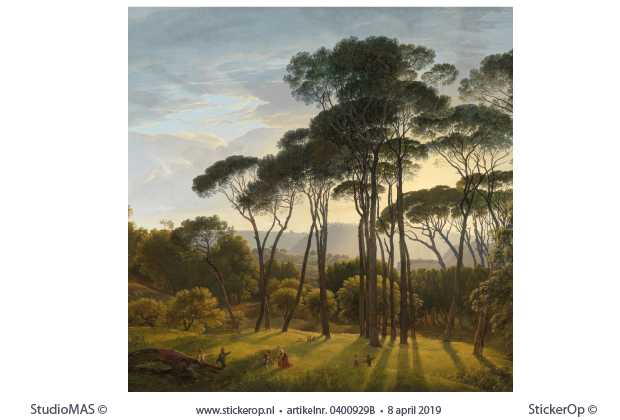 Italiaans landschap met parasoldennen - vierkant uitsnede - Hendrik Voogd landschap met parasoldennen-Hendrik Voogd-vierkant