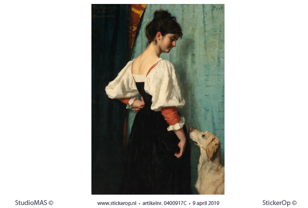 Portret van een jonge vrouw met de hond Puck - originele uitsnede - Thérèse Schwartze van een jonge vrouw met de hond puck-Therese Schwartze-origineel