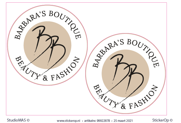 buitensticker eigen logo - zelfklevend vinyl - Barbaras Boutique - per 2 stuks 15 cm