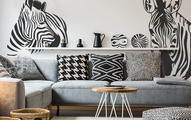 twee zebras wilde dieren Afrika woonkamer interieur