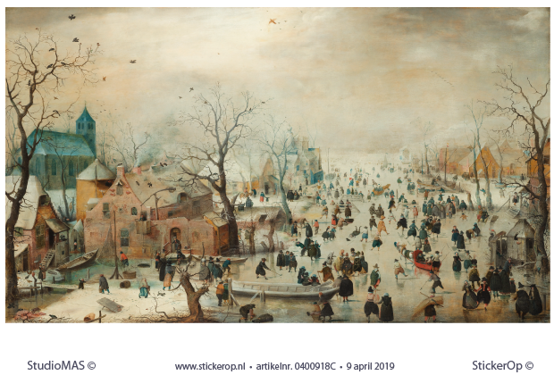 Winterlandschap met schaatsers - originele uitsnede - Hendrick Avercamp met schaatsers-Hendrick Avercamp-origineel