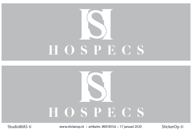 Raamsticker privacyfolie bedrijfslogo - Hospecs - per 2 stuks van elk 165 x 50 cm. raamsticker privacyfolie bedrijfslogo - Hospecs